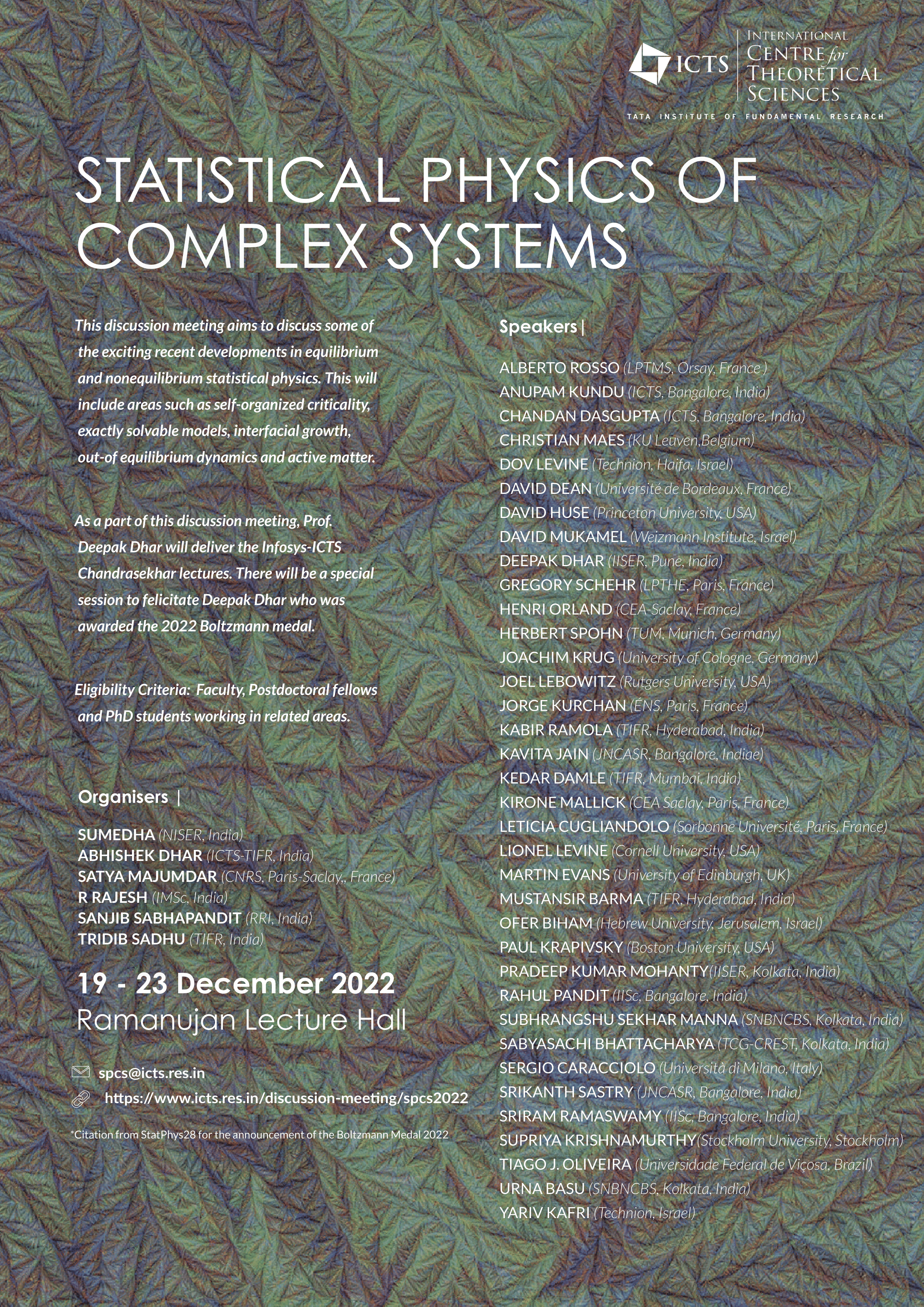 Statistical Physics of Complex Systems | ICTS